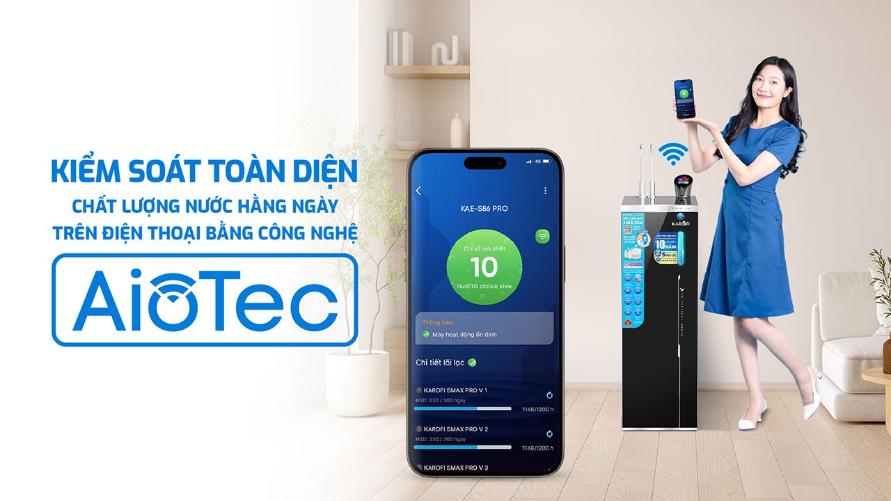 Máy lọc nước nóng lạnh Hydro-ion kiềm Karofi KAE-S86 PRO