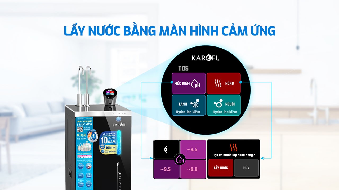 Máy lọc nước nóng lạnh Hydro-ion kiềm Karofi KAE-S86 PRO