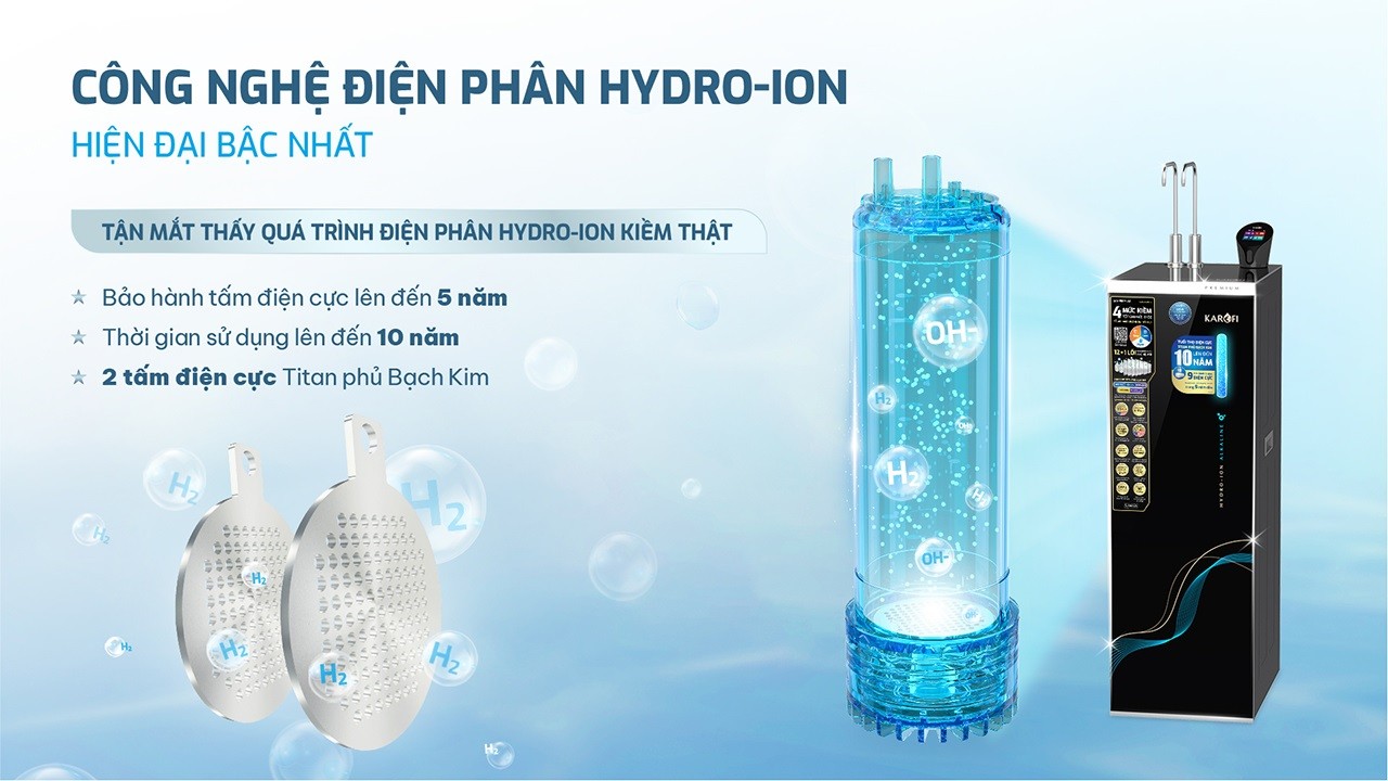 Máy lọc nước nóng lạnh Hydro-ion Kiềm Karofi SA9 PREMIUM