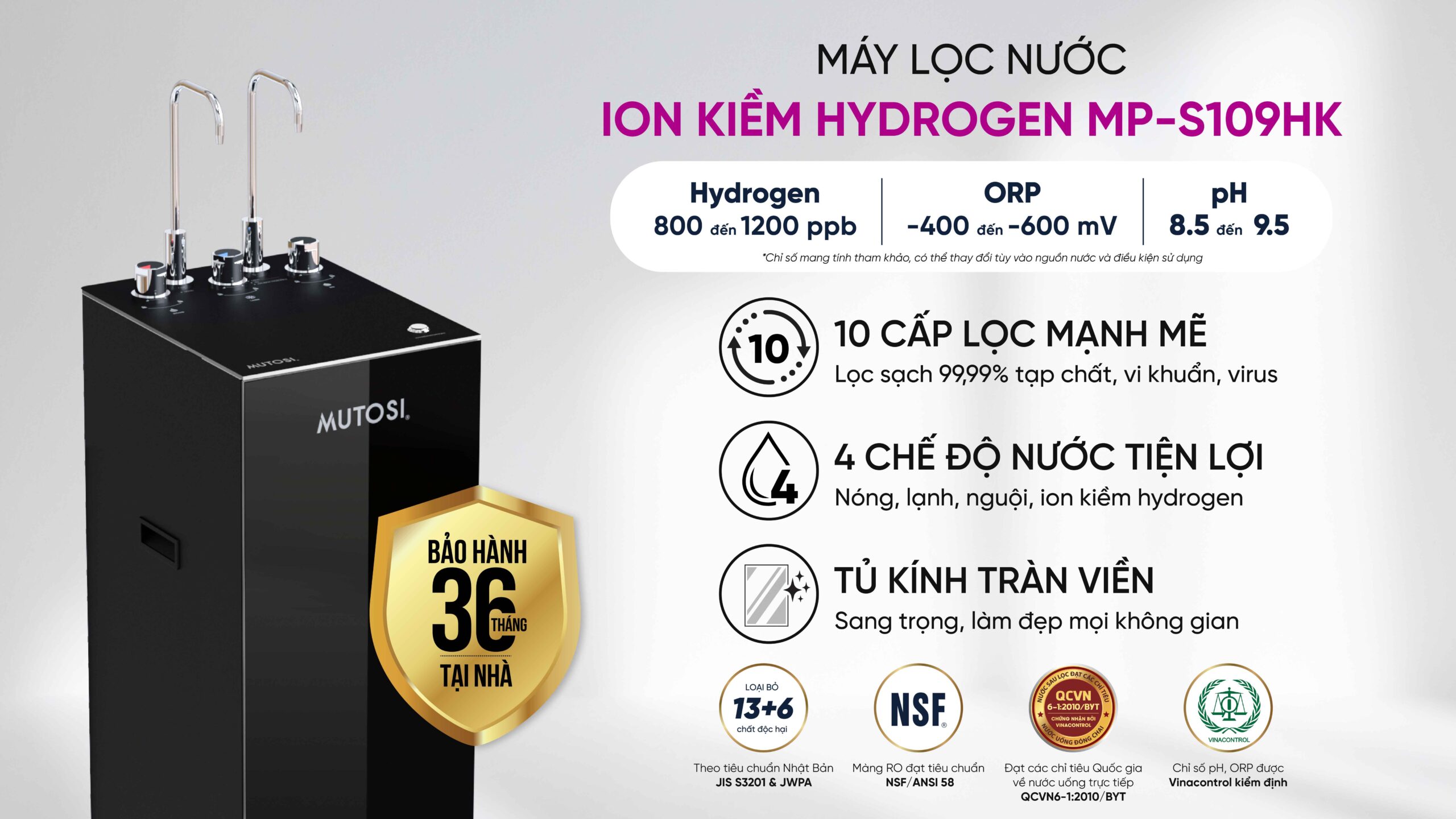 Máy lọc nước ion kiềm hydrogen Mutosi MP-S109HK
