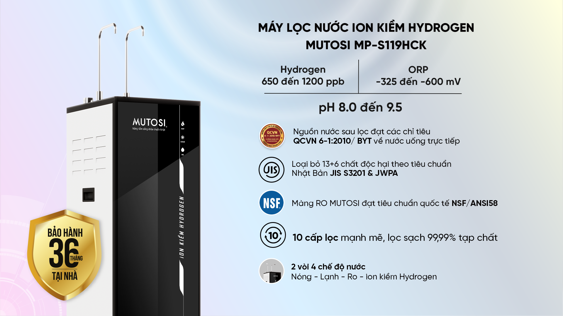 Máy lọc nước nóng lạnh nguội ion kiềm hydrogen Mutosi MP-S119HCK