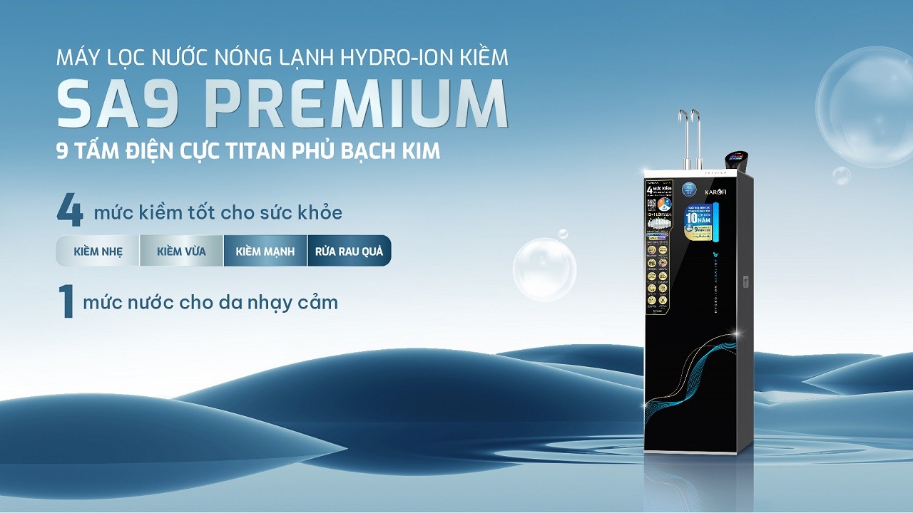 Máy lọc nước nóng lạnh Hydro-ion Kiềm Karofi SA9 PREMIUM