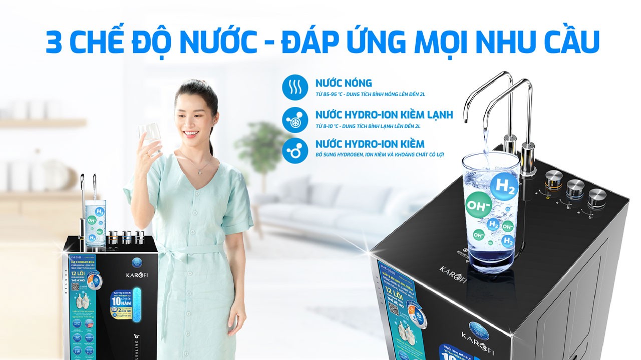 Máy lọc nước Hydro-ion kiềm nóng lạnh Karofi KAE-S688